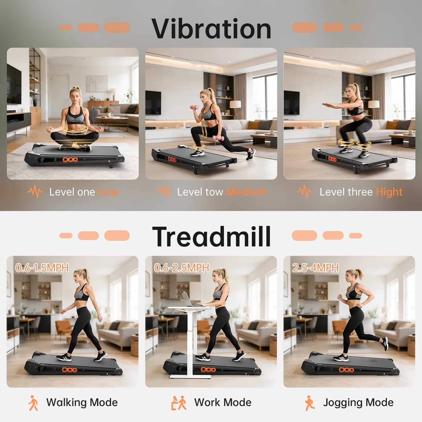 2 in 1 Walking Treadmill Pad & Vibration Plate, 2.5HP Compact under Desk Treadmills with Incline, Low Noise Walking Pad for Home Small Spaces, Office, Remote Control & LED Display