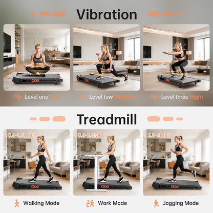2 in 1 Walking Treadmill Pad & Vibration Plate, 2.5HP Compact under Desk Treadmills with Incline, Low Noise Walking Pad for Home Small Spaces, Office, Remote Control & LED Display
