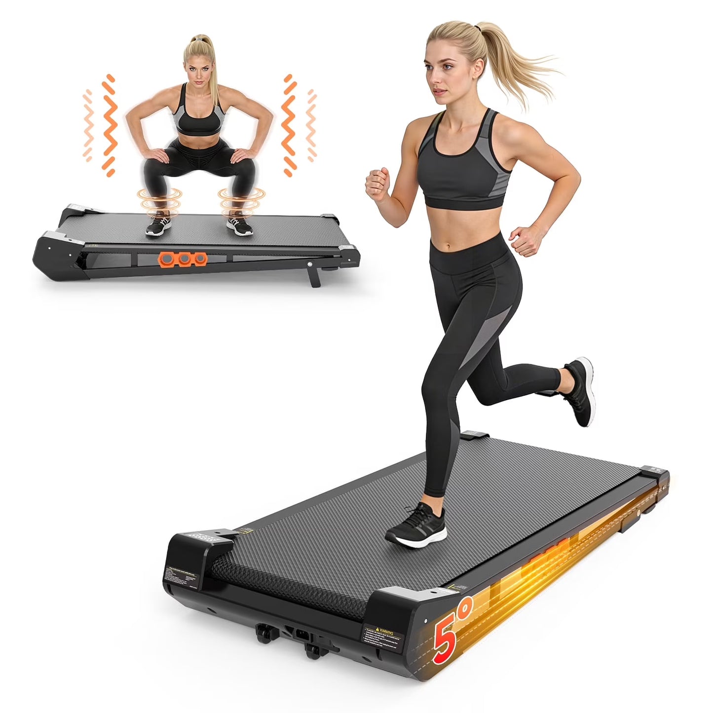 2 in 1 Walking Treadmill Pad & Vibration Plate, 2.5HP Compact under Desk Treadmills with Incline, Low Noise Walking Pad for Home Small Spaces, Office, Remote Control & LED Display