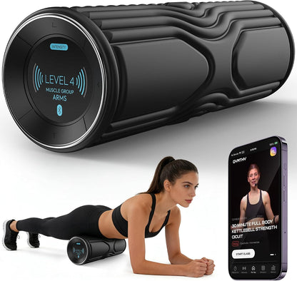 Vibrating Foam Roller with Smart APP Control, 5-Speed Electric Deep Tissue Massage Roller for Back Pain Relief, Muscle Recovery, Physical Therapy, Yoga, Neck, Leg Pain - Rechargeable & Portable
