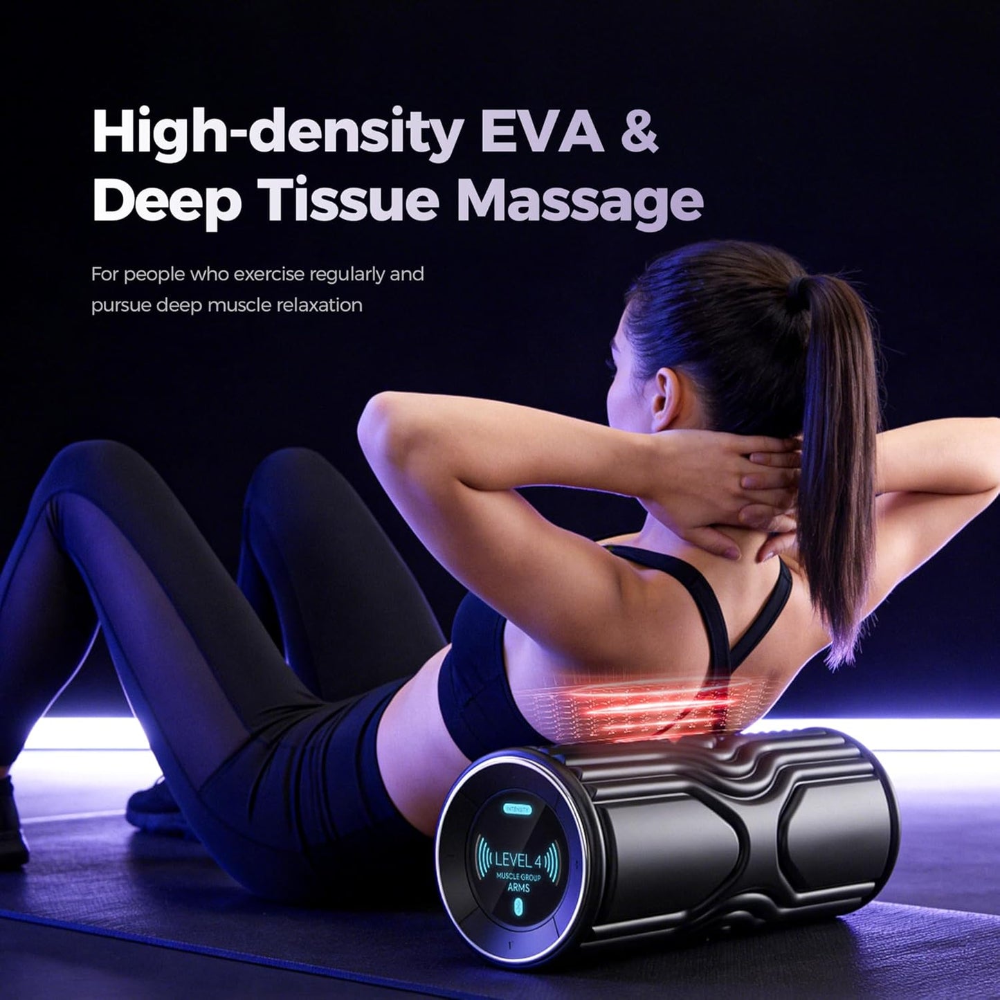 Vibrating Foam Roller with Smart APP Control, 5-Speed Electric Deep Tissue Massage Roller for Back Pain Relief, Muscle Recovery, Physical Therapy, Yoga, Neck, Leg Pain - Rechargeable & Portable