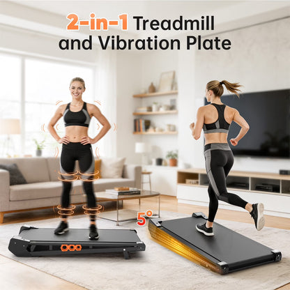2 in 1 Walking Treadmill Pad & Vibration Plate, 2.5HP Compact under Desk Treadmills with Incline, Low Noise Walking Pad for Home Small Spaces, Office, Remote Control & LED Display