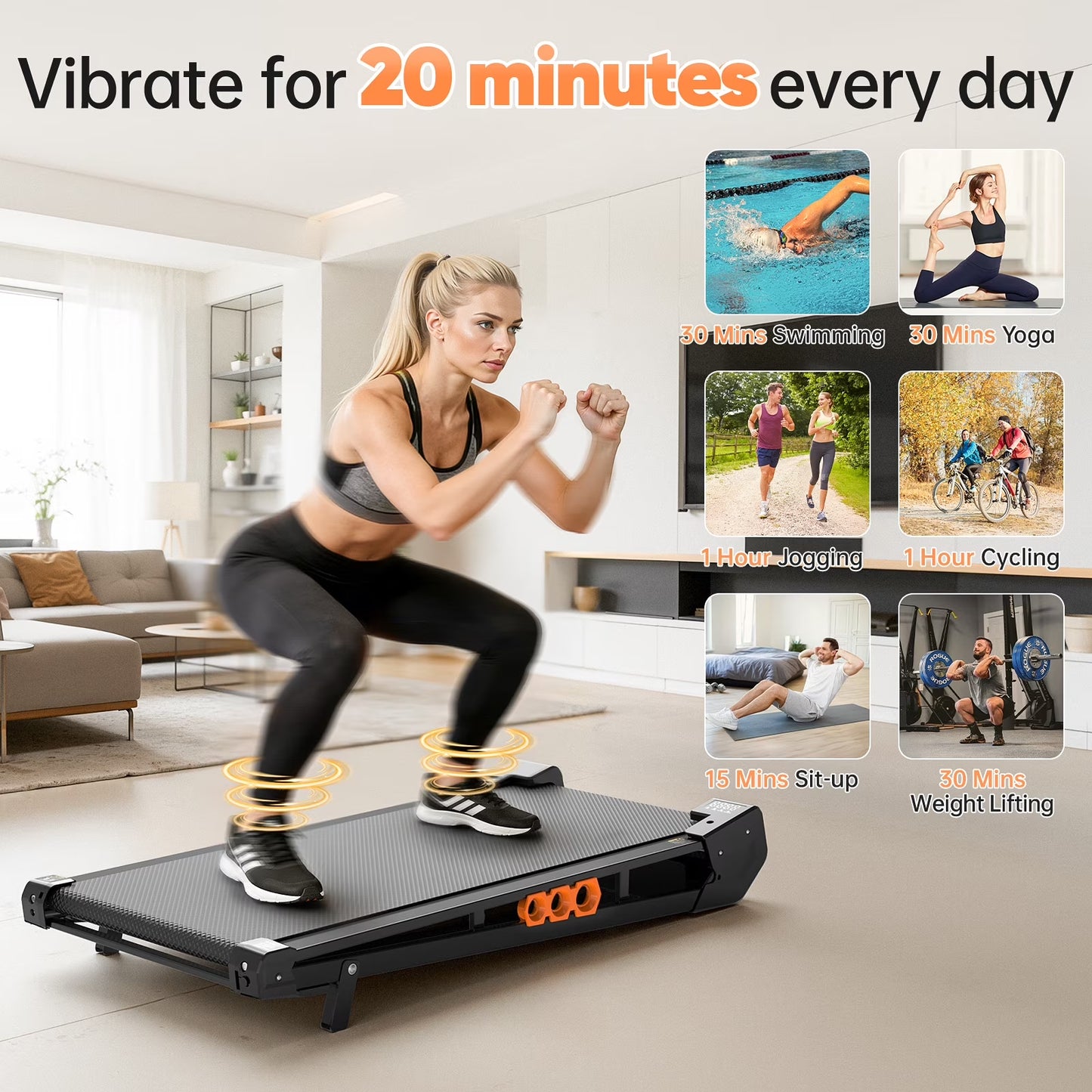 2 in 1 Walking Treadmill Pad & Vibration Plate, 2.5HP Compact under Desk Treadmills with Incline, Low Noise Walking Pad for Home Small Spaces, Office, Remote Control & LED Display