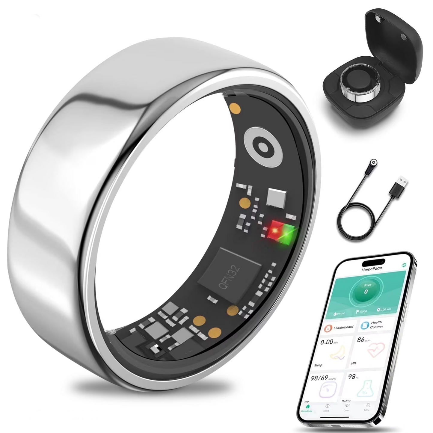 24/7 Health Monitoring Smart Ring for Women & Men, No Subscription