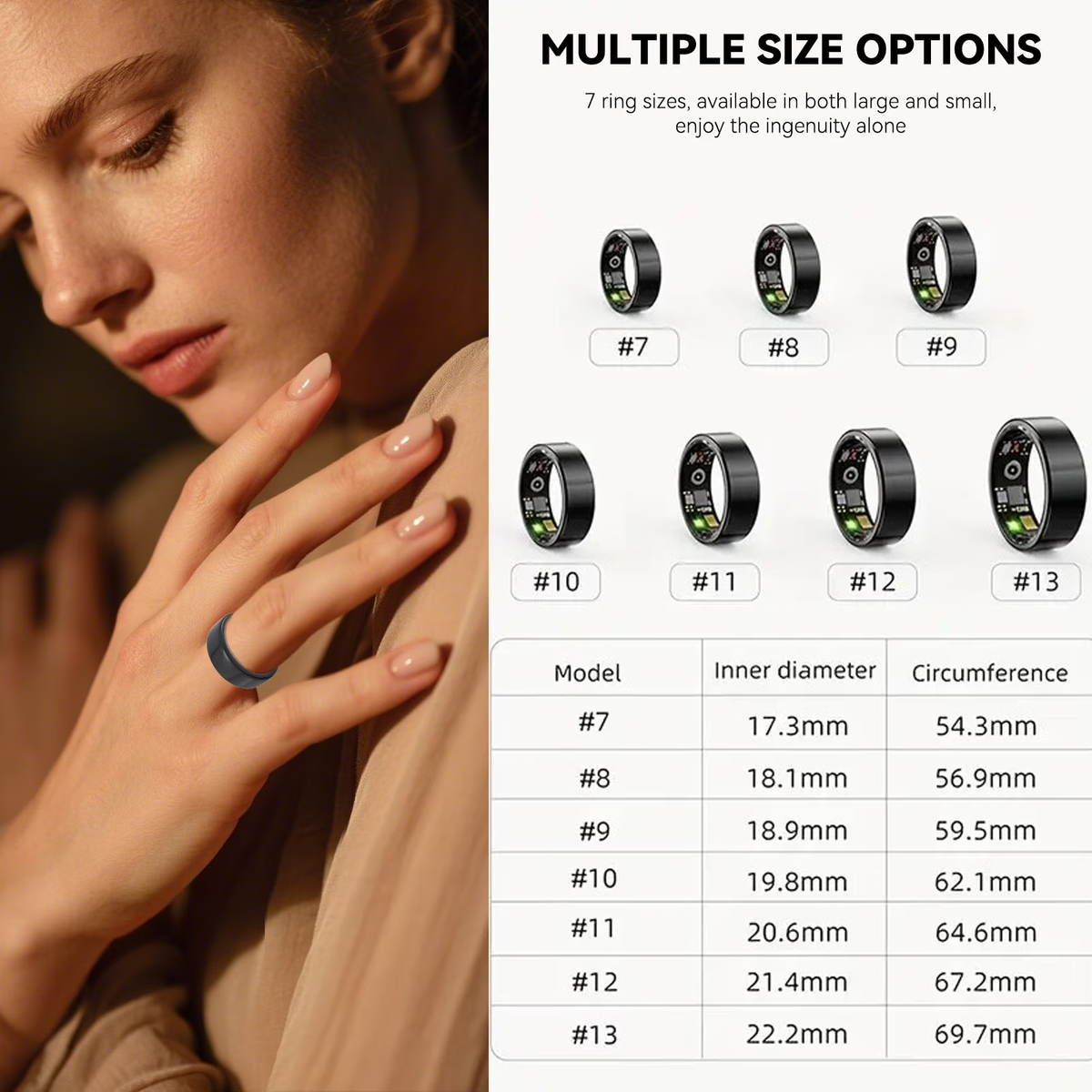 24/7 Health Monitoring Smart Ring for Women & Men, No Subscription
