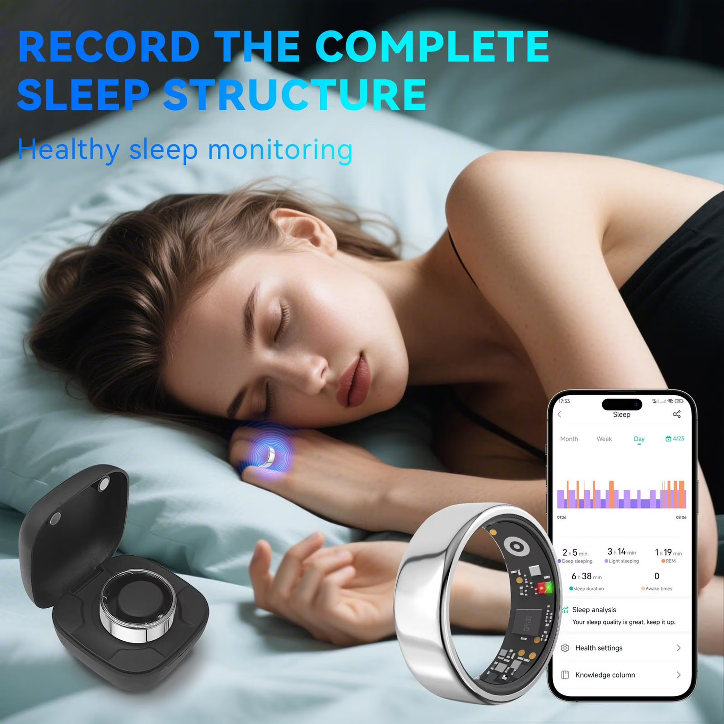 24/7 Health Monitoring Smart Ring for Women & Men, No Subscription