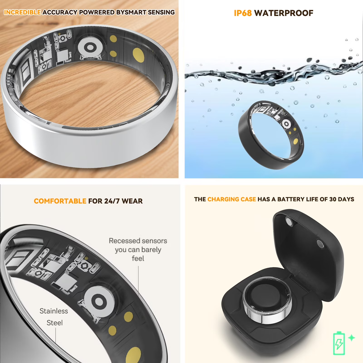24/7 Health Monitoring Smart Ring for Women & Men, No Subscription