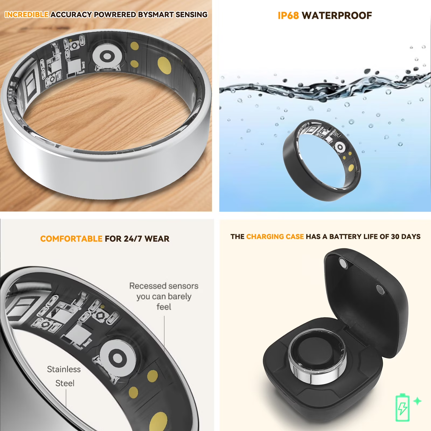 24/7 Health Monitoring Smart Ring for Women & Men, No Subscription